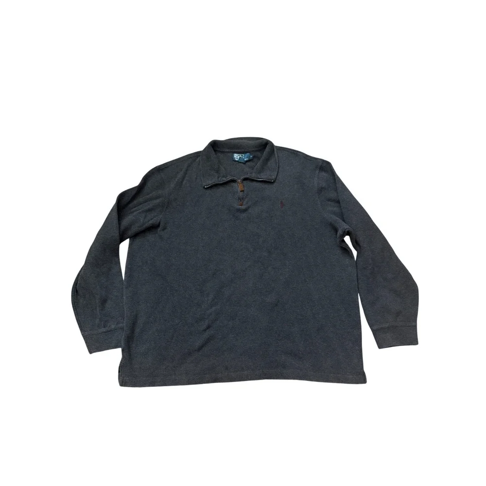 Polo Ralph Lauren Mens XXL Charcoal Grey 1/4 Zip Cotton Pullover Sweater